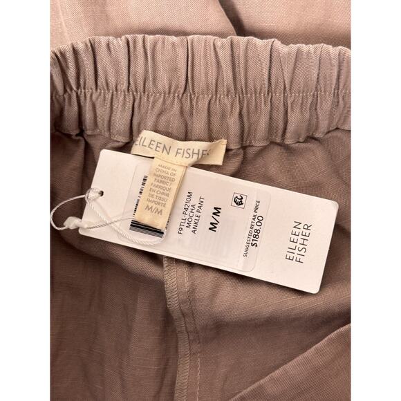 New Eileen Fisher Pants Medium Womens Mocha Brown Linen Ankle Stretch Waist - Picture 6 of 7